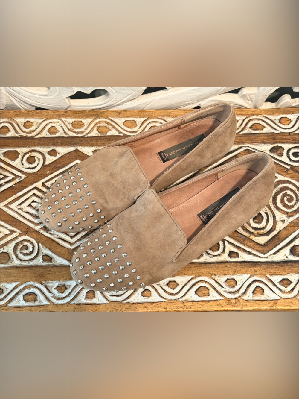 Steve Madden Taupe Suede Studded Slip-Ons